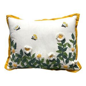 Sonoma Daisy Butterflies Spring Throw Pillow Embroidered Daisies Bees Yellow